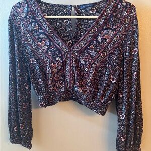 Old Navy Navy Floral Blouse